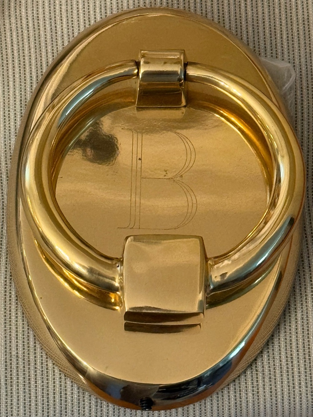 Polished Gold-tone Brass Oval Door Knocker with Engraved 'B' Made in India